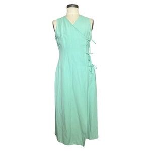 Le Collezioni VTG Linen Blend Maxi Dress Green SZ 14 Classic Preppy Minimalist